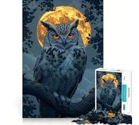 Puzzle Hibou sous la Pleine Lune 1000 Pièces Jeu de Détente et d'Éveil Pièce de Collection Art Découpée avec Précision (38x52cm)