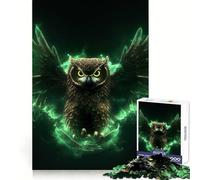 Puzzle Hibou Vert Néon Lumineux pour Adultes 1000 Pièces Jeu de Réflexion Détente et Image à Assembler Cadeau Parfait (50x75cm)