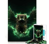 Puzzle Hibou Vert Néon Lumineux pour Adultes 1000 Pièces Jeu de Réflexion Détente et Image à Assembler Cadeau Parfait (50x75cm)