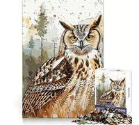 Puzzle Hibou Vintage Peinture 1000 Pièces pour Adultes Jeu de Concentration et de Réflexion Loisirs à Domicile Bord Fin Cadeau de Père Noël (50x75cm)