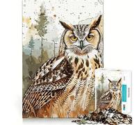 Puzzle Hibou Vintage Peinture 1000 Pièces pour Adultes Jeu de Concentration et de Réflexion Loisirs à Domicile Bord Fin Cadeau de Père Noël (50x75cm)
