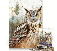 Puzzle Hibou Vintage Peinture pour Adolescents 1000 Pièces Jeu de Logique Solide Silencieux Bords Clairs Cadeau Élégant (38x52cm)