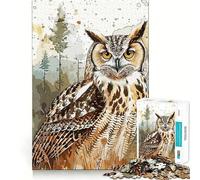 Puzzle Hibou Vintage Peinture pour Adolescents 1000 Pièces Jeu de Logique Solide Silencieux Bords Clairs Cadeau Élégant (38x52cm)