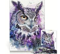 Puzzle Hibou Violet 1000 pièces pour Adultes, Jeu de Concentration et de réflexion, Loisirs à Domicile, Bords serrés, Cadeau de Noël (38x52cm)