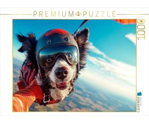 Puzzle · Highflyer avec Le cœur | Chien courageux lors d'un saut en parachute · 1000 pièces · Format assemblé 64 × 48 cm · CALVENDO Puzzle
