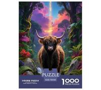 Puzzle Highland Cow 1000 Pièces en Carton pour Adultes Jeu ÉduChatif Jeu De Défi Casse-tête Vache Highland Jungle Cadeau Anniversaire Home Decor 70x50cm/1000pcs