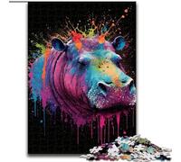 Puzzle Hippo coloré pour Adultes et Adolescents, Jeu Stimulant et Familial avec Affiche et fiche de Questions-réponses 50x75cm