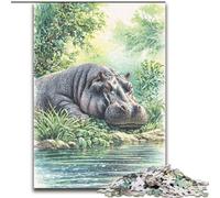 Puzzle Hippo de la Jungle 1000 pièces pour Adolescents et Adultes, à partir de 14 Ans, décoration d'intérieur, Jeux de Famille, Cadeaux de Noël et d'anniversaire, 50x75cm