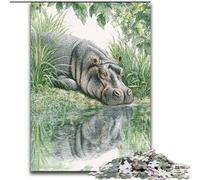 Puzzle Hippo de la Jungle pour Adolescents, 1 000 pièces, Jeu intellectuel, Collection d'artistes, Beaux-Arts, 50x75cm