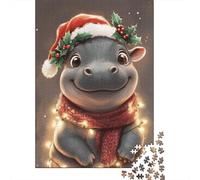Puzzle Hippo de Noël, Puzzle rectangulaire en Papier Rigide Difficile pour Enfants et Adultes, Cadeau Unique, 1000 pièces (75 x 50 cm)