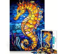 Puzzle Hippocampe en vitrail 1000 pièces pour Adultes, Jeu d'exercice Mental, Anti-Stress, Design à Assembler, Cadeau élégant 38x52cm