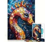 Puzzle Hippocampe en Vitrail pour Adolescents, 1000 Pièces, Jeu de Logique Solide, Anti-Stress, Bord Transparent, Cadeau Classique 50x75cm