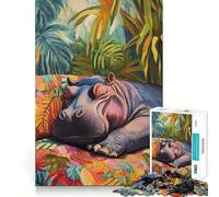Puzzle Hippopotame Endormi 1000 Pièces pour Adolescents Jeu de Développement Logique et Calme Objet de Collection Premium Edge Art 38x26cm