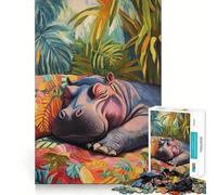 Puzzle Hippopotame Endormi Adolescent 1000 Pièces Jouet de Stimulation Logique Cadeau de Qualité Supérieure pour Toute la Famille 38x52cm