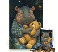 Puzzle Hippopotame endormi avec Ours en Peluche, 1000 pièces, pour Adolescents, Jeu de logique mentale, Anti-Stress, découpe Ferme, Cadeau de Noël 50x75cm
