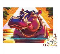 Puzzle Hippopotame Rouge-Brun 1000 pièces,Carton Robuste de qualité supérieure,encadrable,idéal Voyages,séjours à la Maison ou à la Maison,Adultes,Adolescents et débutants,38 x 26 cm / 1000 pièces