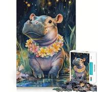 Puzzle Hippopotame Souriant avec Fleurs pour Adolescents, 1000 Pièces, Jeu de Logique, Cadeau de Qualité Supérieure pour Famille 50x75cm