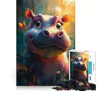Puzzle Hippopotame Souriant avec Papillons 1000 Pièces pour Adolescents Jeu Intelligent Passe-Temps à la Maison Découpe Précise Cadeau Attentionné 38x26cm