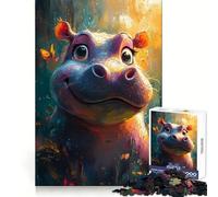 Puzzle Hippopotame Souriant avec Papillons 1000 Pièces pour Adolescents Jeu Intelligent Passe-Temps à la Maison Découpe Précise Cadeau Attentionné 38x26cm