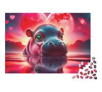 Puzzle Hippopotame Violet Foncé 1000 Pièces Finition Mate Carton Recy ncadrable Décoration pour Adultes,Couples,Passionnés Connaissables 70x50cm/1000 pièces