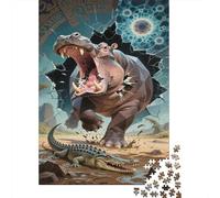 Puzzle Hippopotamepotame avec 1000 Pièces pour Adultes,Crocodile Un Jeu De Dexérité Très Difficile Puzzle en Bois Jeu ÉduChatif Aux Défis l'art De La Décoration Moderne 1000pcs (75x50cm)
