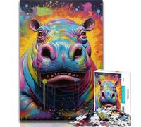 Puzzle Hippopotames Animaux 1000 Pièces pour Adolescents, Jeu Éducatif Difficile à Compléter, mais Amusant et Humoristique pour Anniversaire 38x26cm