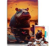 Puzzle Hippopotames Animaux 1000 Pièces pour Adultes, Jeu Familial Anti-Stress Défi Difficile Cadeaux Secrets du Père Noël 38x26cm