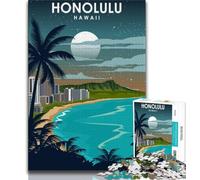 Puzzle Honolulu Hawaii la Nuit pour Adolescents Puzzle 1000 pièces, Aide Le Cerveau à exercer des Jouets addictifs pour cultiver la Patience Une œuvre d'art 50x75cm