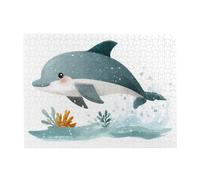 Puzzle horizontal en bois 500 pièces avec dauphin de dessin animé pour développer des compétences pratiques pour se détendre et interagir parent-enfant