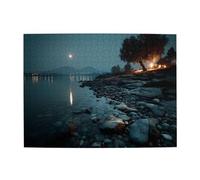 Puzzle horizontal en bois au bord du lac la nuit de 500 pièces pour développer des compétences pratiques pour se détendre et interagir parent-enfant