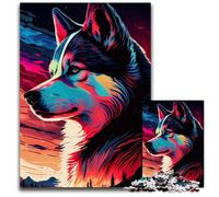Puzzle Husky coloré 1000 pièces pour Adultes, Puzzle en Carton idéal pour la décoration et Le Casse-tête, 26x38cm