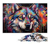 Puzzle Husky coloré 1000 pièces pour Adultes, Puzzles en Bois, décoration DIY, défi cérébral, pour Adultes, Famille, Cadeau de Vacances 50 x 75 cm / 19,68 x 29,52 Pouces