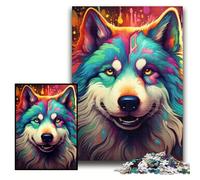 Puzzle Husky coloré de 1 000 pièces pour Adultes, Casse-tête Stimulant pour Adolescents, soirée de Jeux en Famille Amusante, Taille 26x38cm
