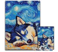 Puzzle Husky Night Sky 1000 pièces pour Adultes, Casse-tête et décoration d'intérieur, pour Les fêtes 26x38cm/10,23x14,96 Pouces