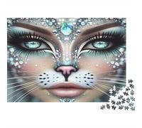 Puzzle Hybride Femme Chat 52x38cm 1000p Papier recy dulte Visage Chat Diamant Défi Impossible Éducatif Détente Excellente idée Cadeau
