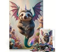 Puzzle Hybride Licorne, Dragon et bébé Paresseux de 1000 pièces pour Adolescents : Pratique du raisonnement, détente et Bords de qualité supérieure, (38x52cm)