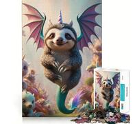 Puzzle Hybride Licorne,Dragon et Bébé Paresseux pour Adolescents 1000 pièces Jeu Stimulant l'esprit Assemblage sûr et Solide Activité de Partage en Famille (38x52cm)