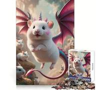 Puzzle Hybride Licorne, Souris Blanche et Dragon de 1000 pièces pour Adolescents : Bien-être cérébral, Relaxation Facile, Assemblage Parfait, (38x26cm)