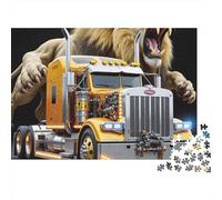Puzzle Hybride Lion et Camion Gros Plan sur Un Lion et Un Camion - Jeu éducatif pour Adultes - Décoration intérieure - Défi - Niveau de difficulté élevé - Cadeau d'anniversaire - 70 x 50 cm