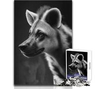 Puzzle Hyène Noir et Blanc Difficile pour Adultes, 1000 Pièces, Jeu de Réflexion Éducatif, Cadeau Unique à Valeur Sentimentale, Dimensions:50x75cm