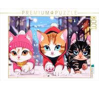 Puzzle · Il a neigé | Des chats cools dans le style de dessin populaire · générés par… · 1000 pièces · Format assemblé 64 × 48 cm · CALVENDO Puzzle