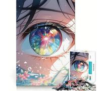 Puzzle Œil d'Anime avec Reflets Colorés 1000 Pièces Jeu de Construction Ajustement Parfait Activité Récompenseuse pour Les Jours de Pluie (38x26cm)