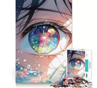Puzzle Œil d'Anime avec Reflets Colorés Jeu de 1000 Pièces Découpe de Haute Précision Défi Cérébral Interactif pour la Maison (50x75cm)