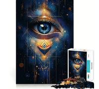 Puzzle Œil Mystique avec Géométrie Dorée 1000 Pièces pour Adolescents Renforce la Mémoire Loisirs à la Maison Bords Nets Cadeau Précieux (50x75cm)
