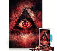 Puzzle Œil Rouge dans Un Triangle pour Adultes 1000 Pièces Jeu de Logique Anti-Stress Découpe de Précision Cadeau de Fête (38x52cm)