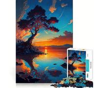 Puzzle Île au Coucher du Soleil avec Arbre, 1000 pièces, pour Adolescents, Jeu de logique Clair, Loisirs faciles, découpe Parfaite, Cadeau d'anniversaire 38x26cm