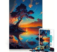 Puzzle Île au Coucher du Soleil avec Arbre, 1000 pièces, pour Adolescents, Jouet Intelligent, Passe-Temps à la Maison, découpe précise, Cadeau attentionné 38x52cm