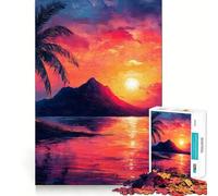 Puzzle Île du Coucher de Soleil Rouge 1000 Pièces pour Adultes Jeu de Réflexion Moment de Paix Œuvre d'art Découpée et Collectionnée 50x75cm