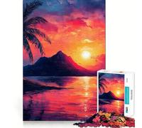 Puzzle Île du Coucher de Soleil Rouge pour Adultes, 1000 pièces, pour stimuler la mémoire, Passer Un Moment agréable, Motif à Assembler, liste de souhaits du Père Noël 38x52cm