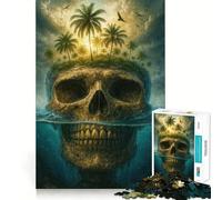 Puzzle Île du Crâne avec Palmiers pour Adolescents 1000 Pièces Jeu de Logique Amusant en Intérieur Bords Précis Pièce de Collection Art 38x26cm